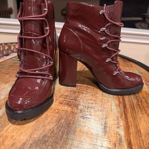 Gianni Bini Burgundy Patent Heeled Boots